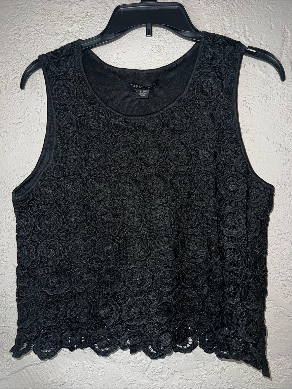 Black Lace Crochet Tank Top - Women